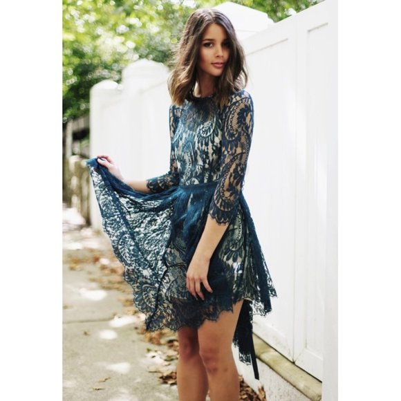 Lover Dresses & Skirts - Lover The Label Serpent Lace Dress Teal Fit And Flare Skater A-Line Sheer Mini